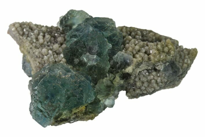 Blue-Green Fluorite Crystals on Quartz - China #138077